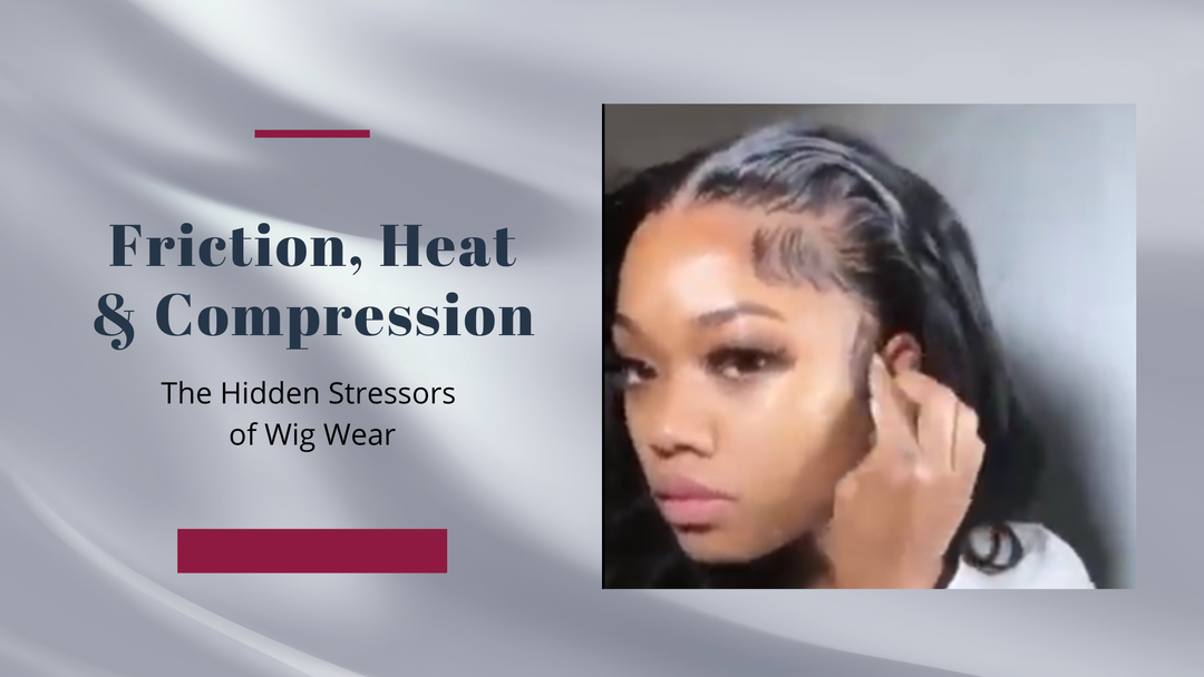 Woman adjusting lace wig with focus on scalp health